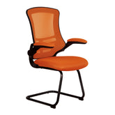 Nautilus Designs Luna Designer High Back Mesh Orange Cantilever Visitor Chair With Folding Arms and Black Shell/Frame - BCM/L1302V/OG DD